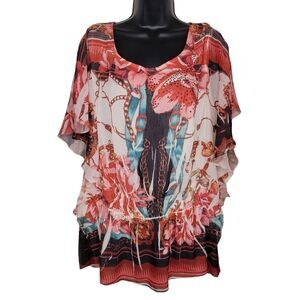 Style & Co floral studded bohemian peasant top size 1x